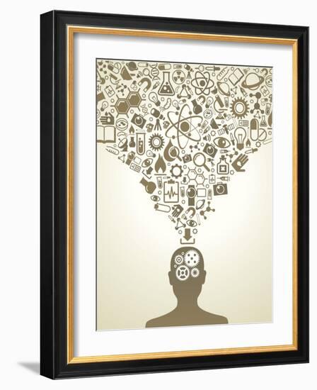 Human Head And Icons Of Science-VLADGRIN-Framed Art Print