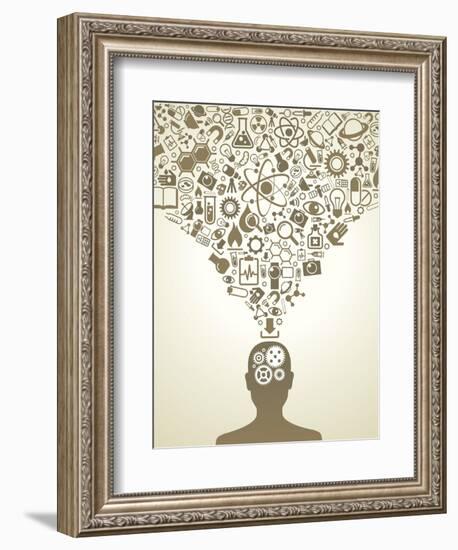 Human Head And Icons Of Science-VLADGRIN-Framed Art Print