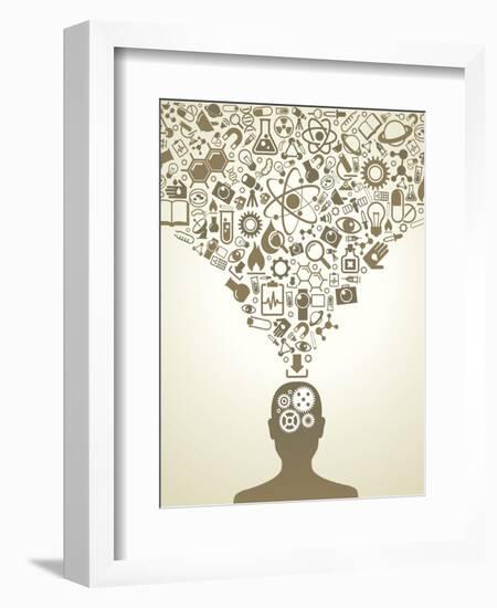 Human Head And Icons Of Science-VLADGRIN-Framed Art Print