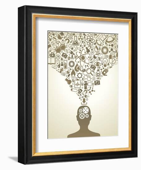 Human Head And Icons Of Science-VLADGRIN-Framed Art Print