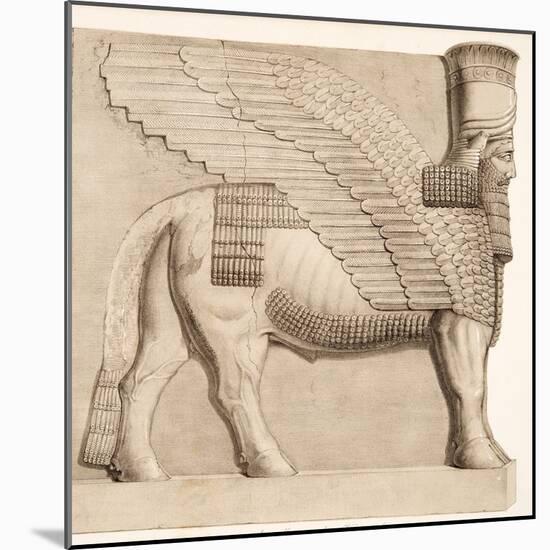 Human Headed Bull and Winged Figure from a Gateway in the Wall Surrounding Kouyunjik, from Monument-Austen Henry Layard-Mounted Giclee Print