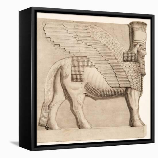 Human Headed Bull and Winged Figure from a Gateway in the Wall Surrounding Kouyunjik, from Monument-Austen Henry Layard-Framed Premier Image Canvas