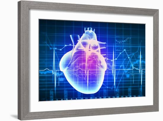 Human Heart with Cardiogram-Sergey Nivens-Framed Premium Giclee Print