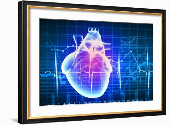 Human Heart with Cardiogram-Sergey Nivens-Framed Premium Giclee Print
