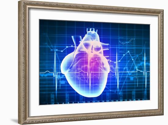 Human Heart with Cardiogram-Sergey Nivens-Framed Art Print