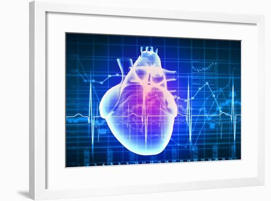 Human Heart with Cardiogram-Sergey Nivens-Framed Art Print