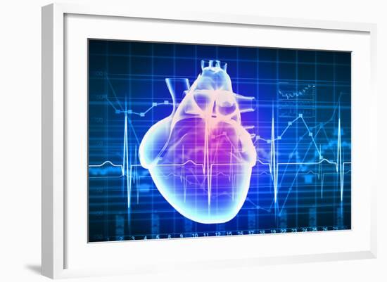 Human Heart with Cardiogram-Sergey Nivens-Framed Art Print