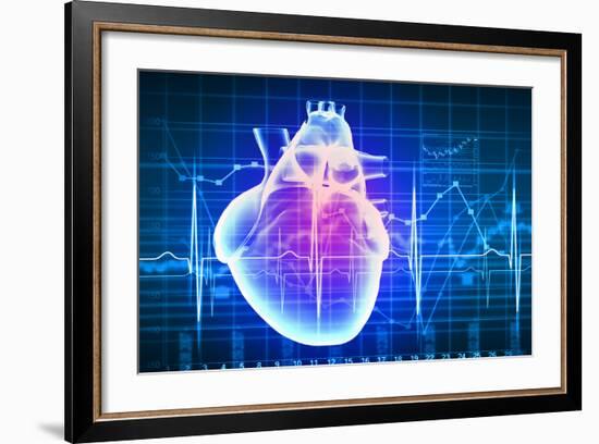 Human Heart with Cardiogram-Sergey Nivens-Framed Art Print