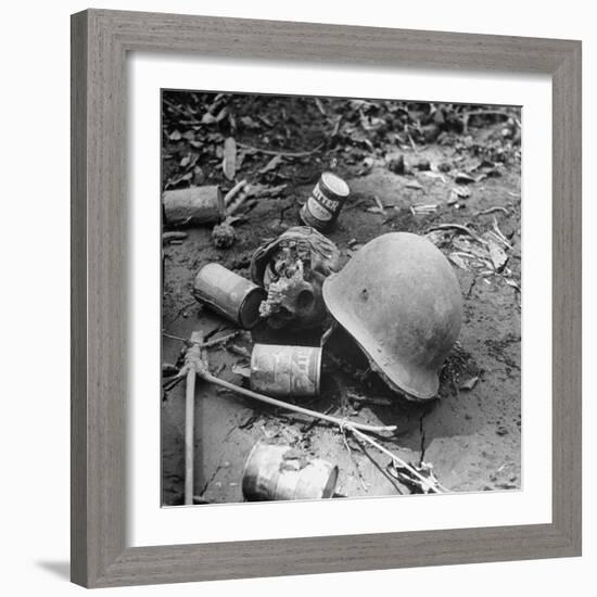 Human Skull, an Army Helmet, and Canned Food by the Side of the Ledo Road, Burma, July 1944-Bernard Hoffman-Framed Photographic Print