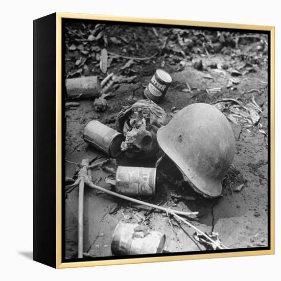 Human Skull, an Army Helmet, and Canned Food by the Side of the Ledo Road, Burma, July 1944-Bernard Hoffman-Framed Premier Image Canvas