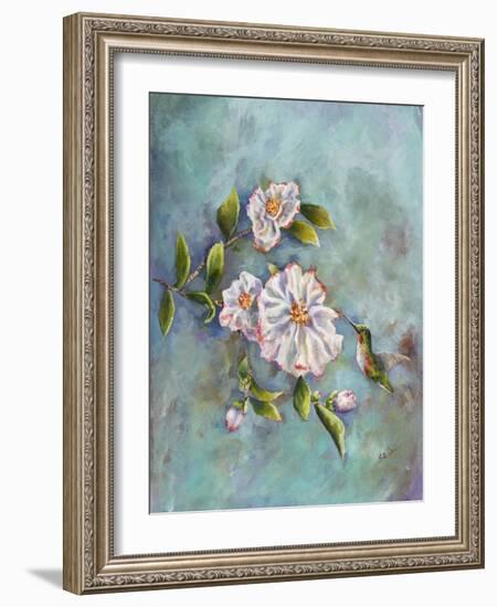 Hummingbird with Camellias-Sarah Davis-Framed Giclee Print