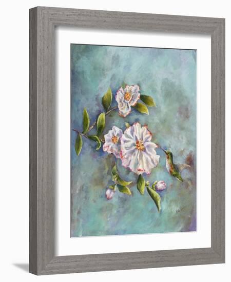 Hummingbird with Camellias-Sarah Davis-Framed Giclee Print