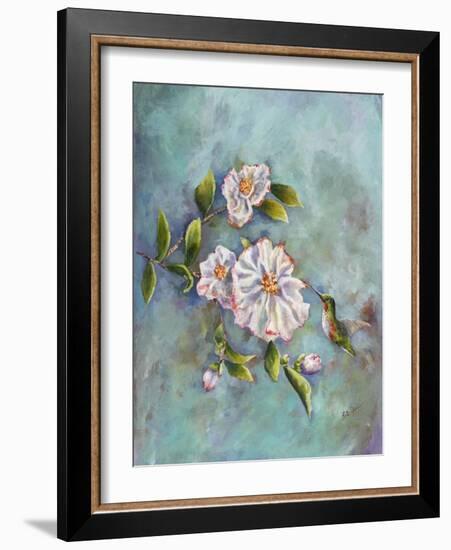 Hummingbird with Camellias-Sarah Davis-Framed Giclee Print