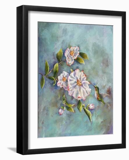 Hummingbird with Camellias-Sarah Davis-Framed Giclee Print