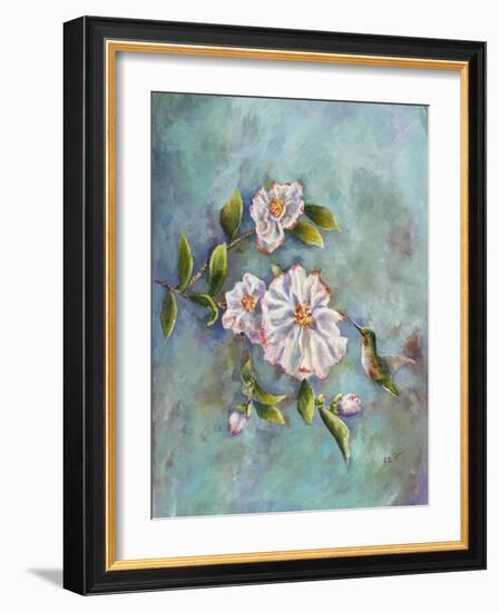 Hummingbird with Camellias-Sarah Davis-Framed Giclee Print