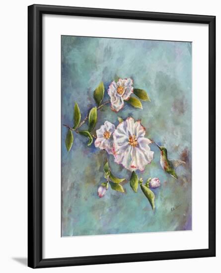 Hummingbird with Camellias-Sarah Davis-Framed Giclee Print