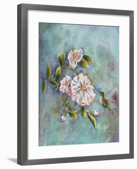 Hummingbird with Camellias-Sarah Davis-Framed Giclee Print