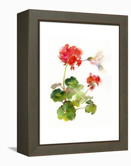 Hummingbird with Geranium, 2015-John Keeling-Framed Premier Image Canvas