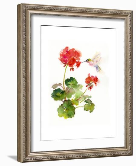 Hummingbird with Geranium, 2015-John Keeling-Framed Giclee Print