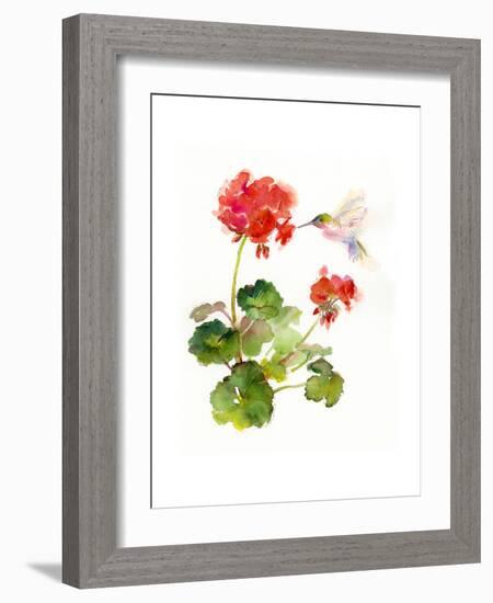 Hummingbird with Geranium, 2015-John Keeling-Framed Giclee Print