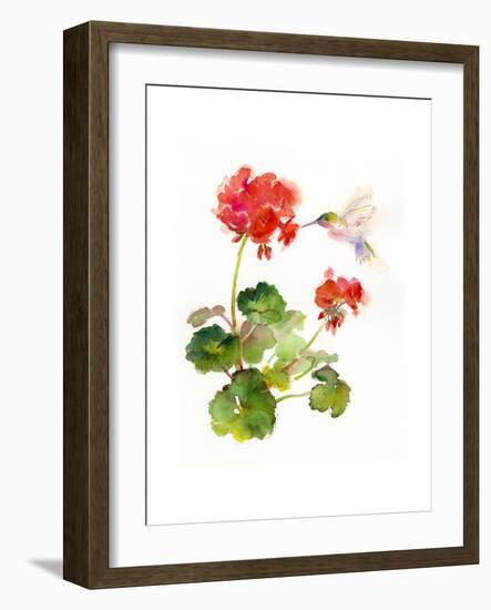 Hummingbird with Geranium, 2015-John Keeling-Framed Giclee Print