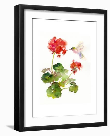 Hummingbird with Geranium, 2015-John Keeling-Framed Giclee Print