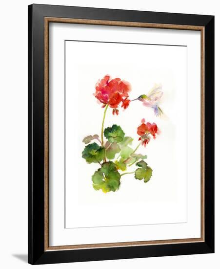 Hummingbird with Geranium, 2015-John Keeling-Framed Giclee Print