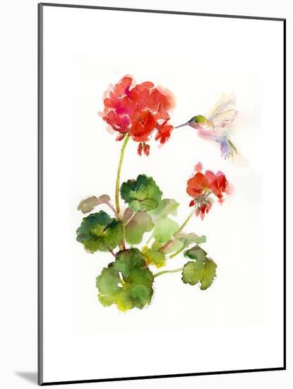 Hummingbird with Geranium, 2015-John Keeling-Mounted Giclee Print