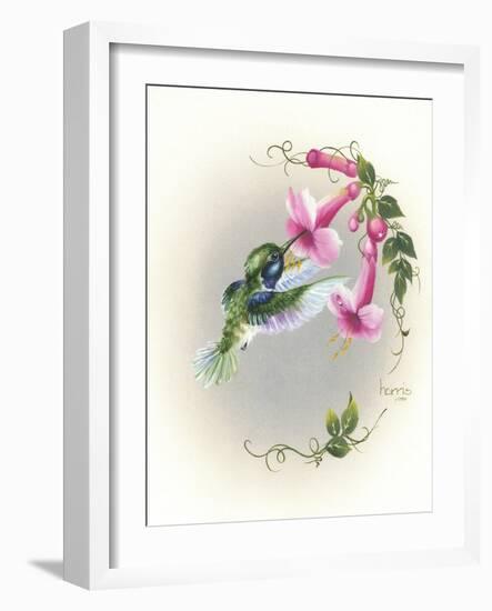 Hummingbird with Trumpet Flowers 2-Peggy Harris-Framed Giclee Print