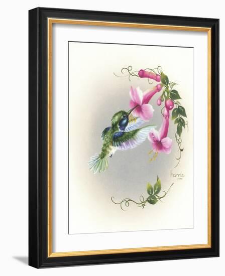 Hummingbird with Trumpet Flowers 2-Peggy Harris-Framed Giclee Print