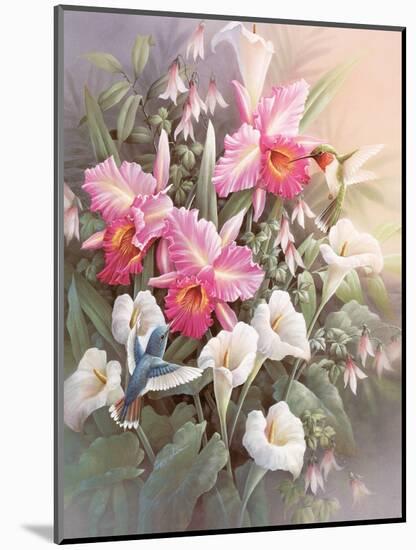 Hummingbirds & Lilies-unknown Chiu-Mounted Art Print