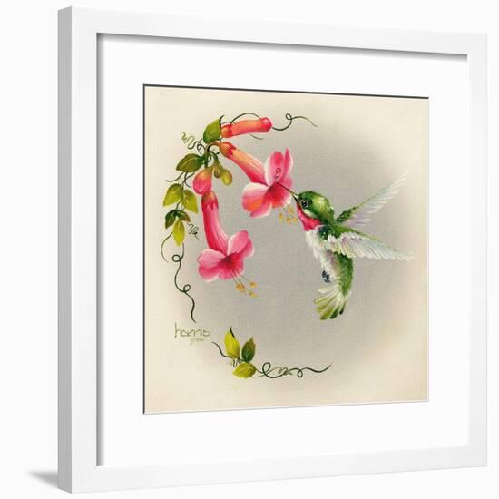 Hummingbirds with Trumpet Flowers 1-Peggy Harris-Framed Giclee Print