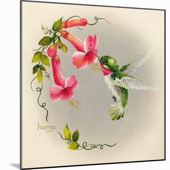 Hummingbirds with Trumpet Flowers 1-Peggy Harris-Mounted Giclee Print