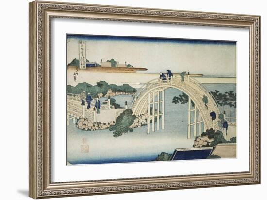 Humpback Bridge by the Kameido Tenjin Bridge, Between 1827 and 1830-Katsushika Hokusai-Framed Giclee Print