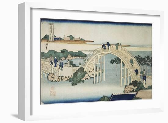 Humpback Bridge by the Kameido Tenjin Bridge, Between 1827 and 1830-Katsushika Hokusai-Framed Giclee Print