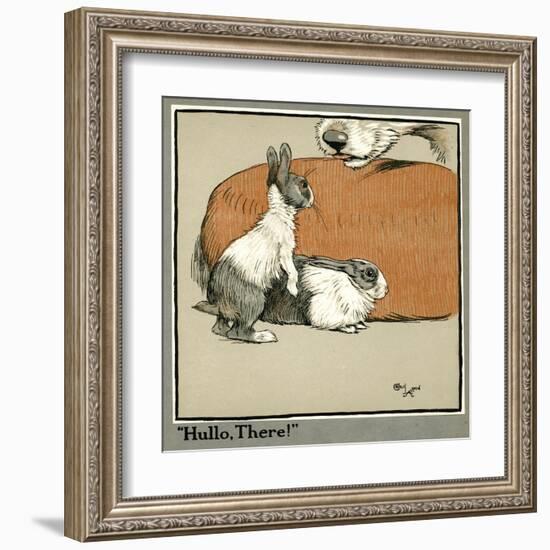 Humpty and Dumpty the Rabbits Meet a Dog-Cecil Aldin-Framed Art Print
