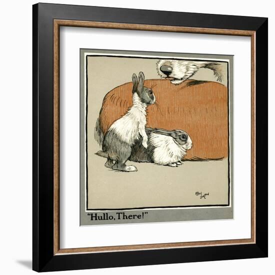 Humpty and Dumpty the Rabbits Meet a Dog-Cecil Aldin-Framed Art Print