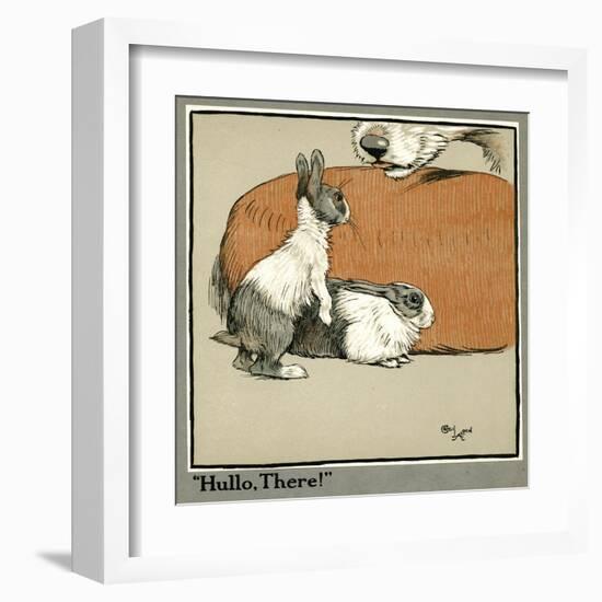 Humpty and Dumpty the Rabbits Meet a Dog-Cecil Aldin-Framed Art Print