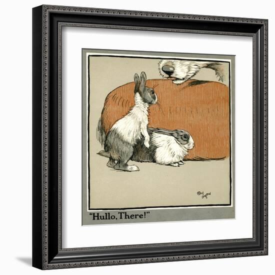 Humpty and Dumpty the Rabbits Meet a Dog-Cecil Aldin-Framed Art Print