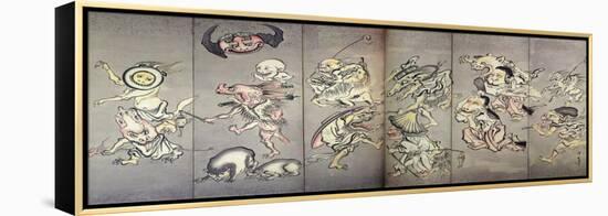 Hundreds Demon March at Night-Kyosai Kawanabe-Framed Premier Image Canvas