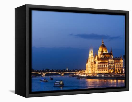 Hungarian Parliament Building and Danube River at Night, UNESCO World Heritage Site, Budapest-Ben Pipe-Framed Premier Image Canvas