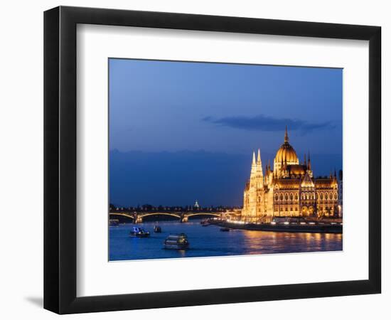 Hungarian Parliament Building and Danube River at Night, UNESCO World Heritage Site, Budapest-Ben Pipe-Framed Photographic Print