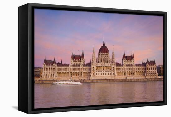 Hungarian Parliament Building and the River Danube at Sunset, Budapest, Hungary, Europe-Doug Pearson-Framed Premier Image Canvas