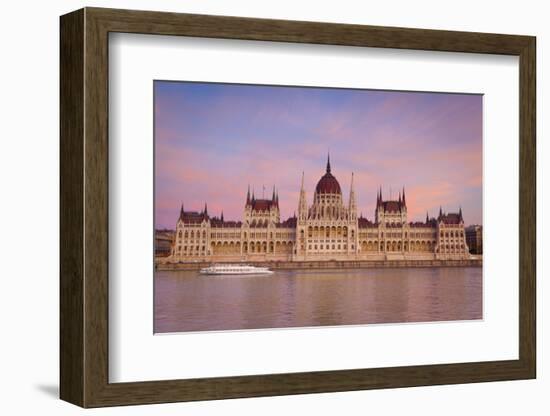 Hungarian Parliament Building and the River Danube at Sunset, Budapest, Hungary, Europe-Doug Pearson-Framed Photographic Print