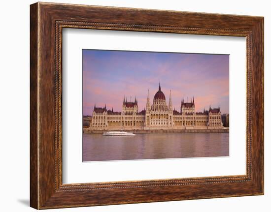 Hungarian Parliament Building and the River Danube at Sunset, Budapest, Hungary, Europe-Doug Pearson-Framed Photographic Print