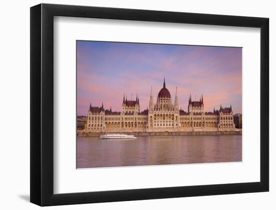 Hungarian Parliament Building and the River Danube at Sunset, Budapest, Hungary, Europe-Doug Pearson-Framed Photographic Print