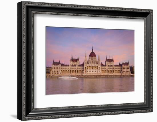 Hungarian Parliament Building and the River Danube at Sunset, Budapest, Hungary, Europe-Doug Pearson-Framed Photographic Print