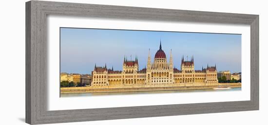 Hungarian Parliament Building and the River Danube Illuminated at Dusk, Budapest, Hungary-Doug Pearson-Framed Photographic Print