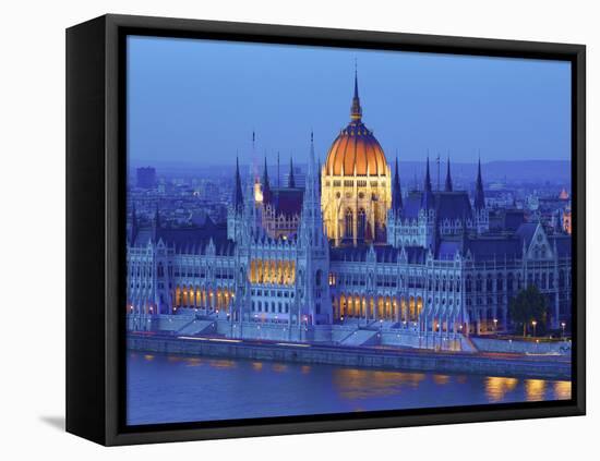 Hungarian Parliament Building at Dusk, Budapest, Hungary-Neil Farrin-Framed Premier Image Canvas