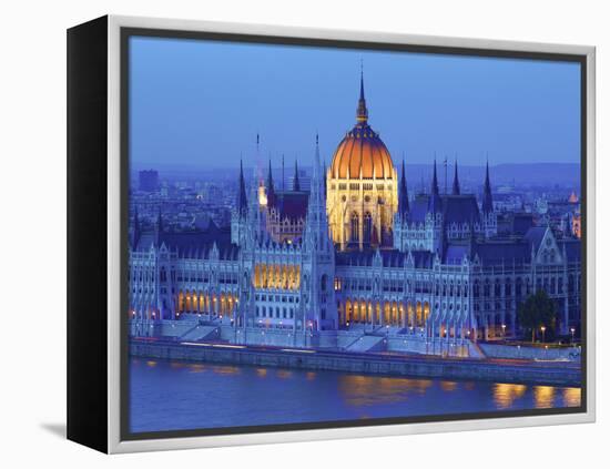 Hungarian Parliament Building at Dusk, Budapest, Hungary-Neil Farrin-Framed Premier Image Canvas